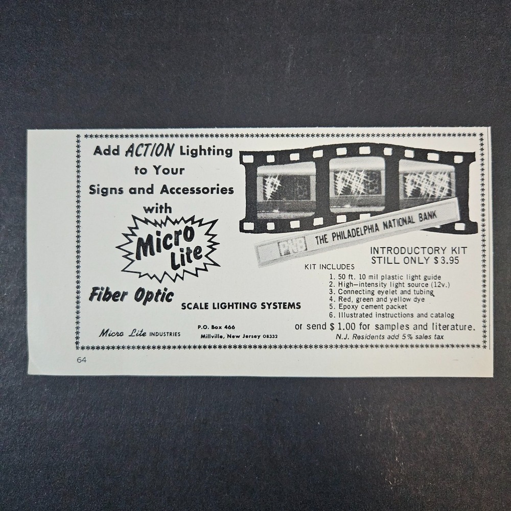 1972 Micro Lite Industries Scale Lighting Systems‎ Vintage Print Ad Millville NJ
